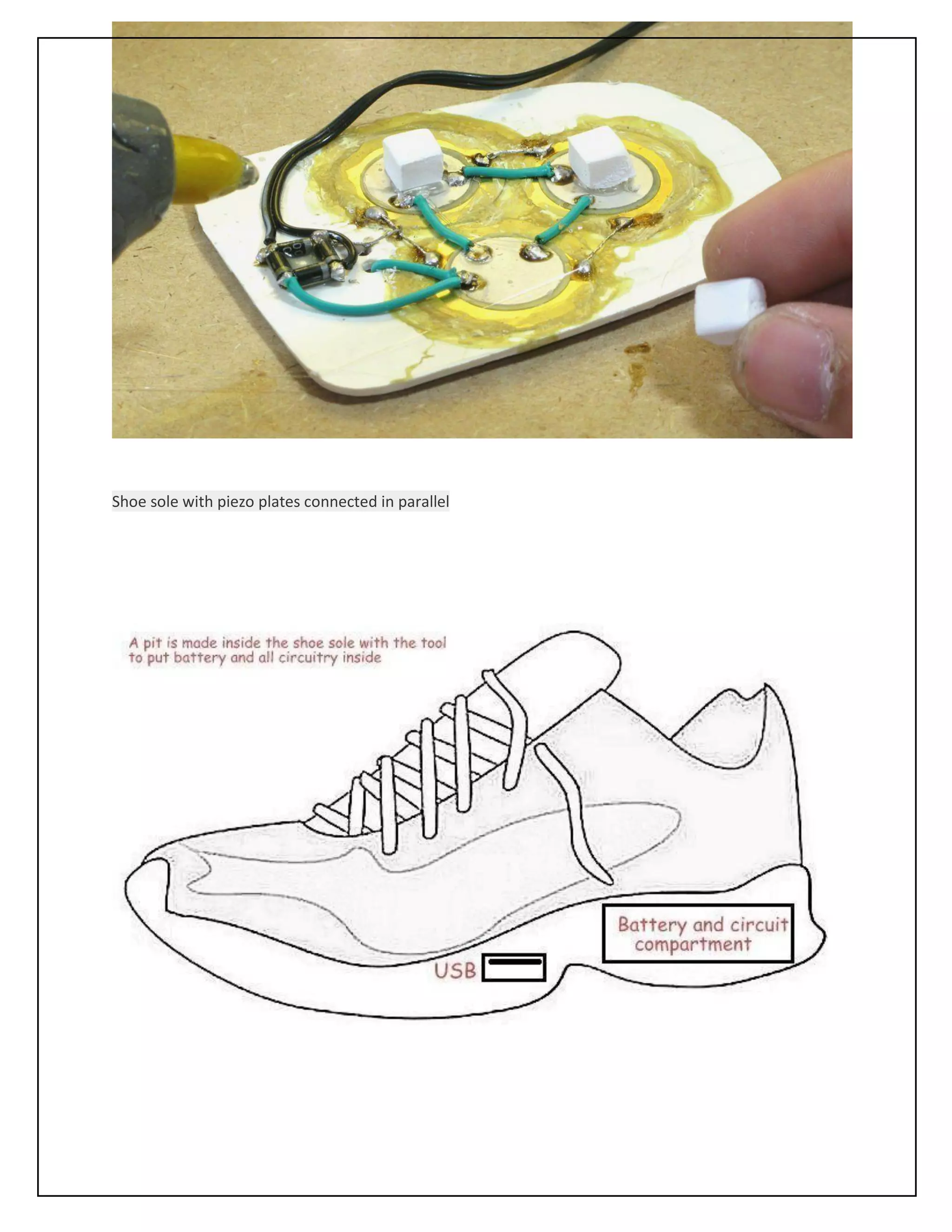 Shoe sole with piezo plates connected in parallel
 