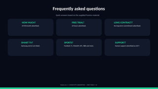 Frequently asked questions
Quick answers based on the supplied Footviu material.
HOW MUCH?
€9.90/month advertised.
FREE TRIAL?
24 hours advertised.
LONG CONTRACT?
No long-term commitment advertised.
SMART TV?
Samsung and LG are listed.
SPORTS?
Football, F1, MotoGP, UFC, NBA and more.
SUPPORT?
Human support advertised as 24/7.
footviu.com • 1-MONTH IPTV SUBSCRIPTION — START TODAY • 15
 