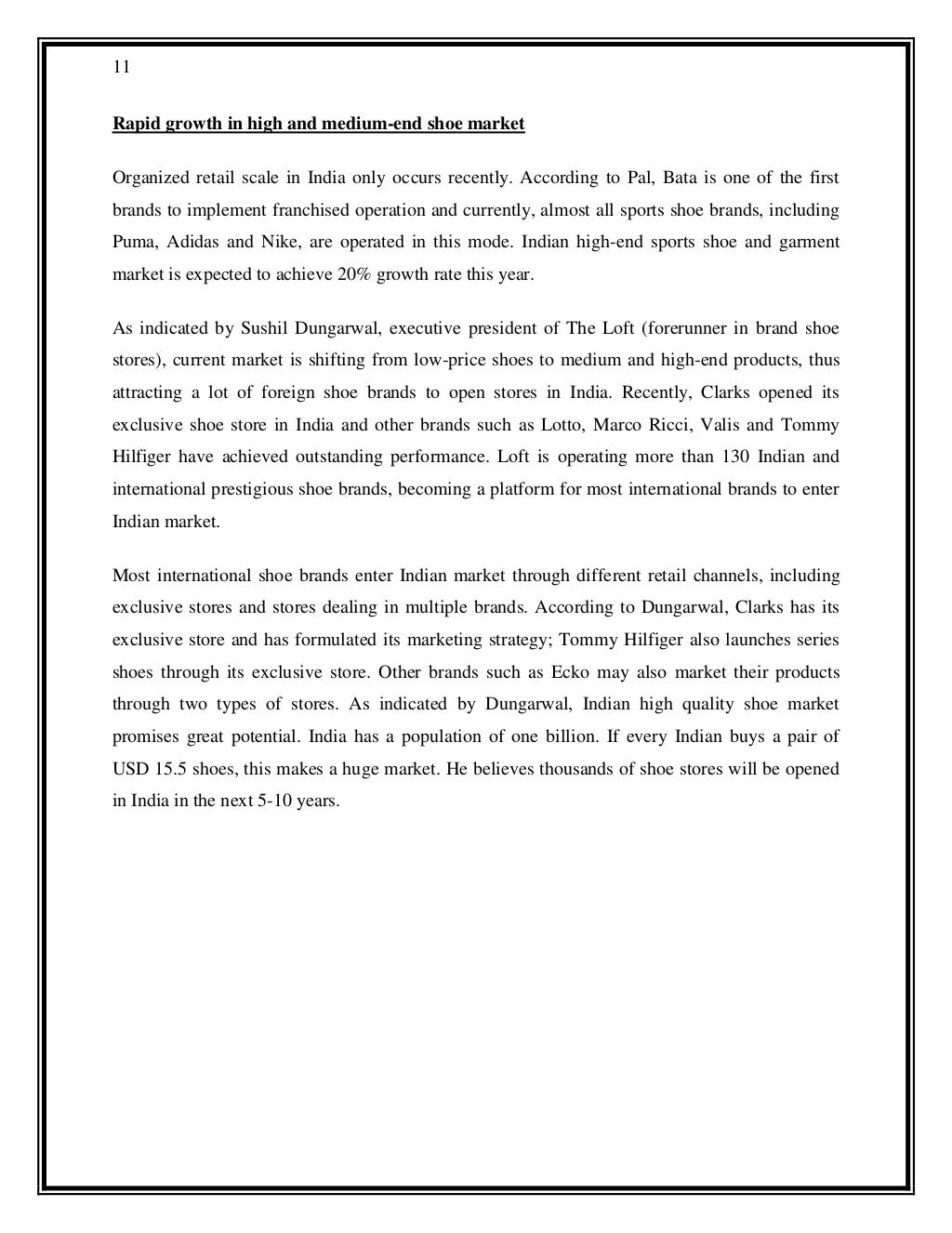 project report on footwear shop