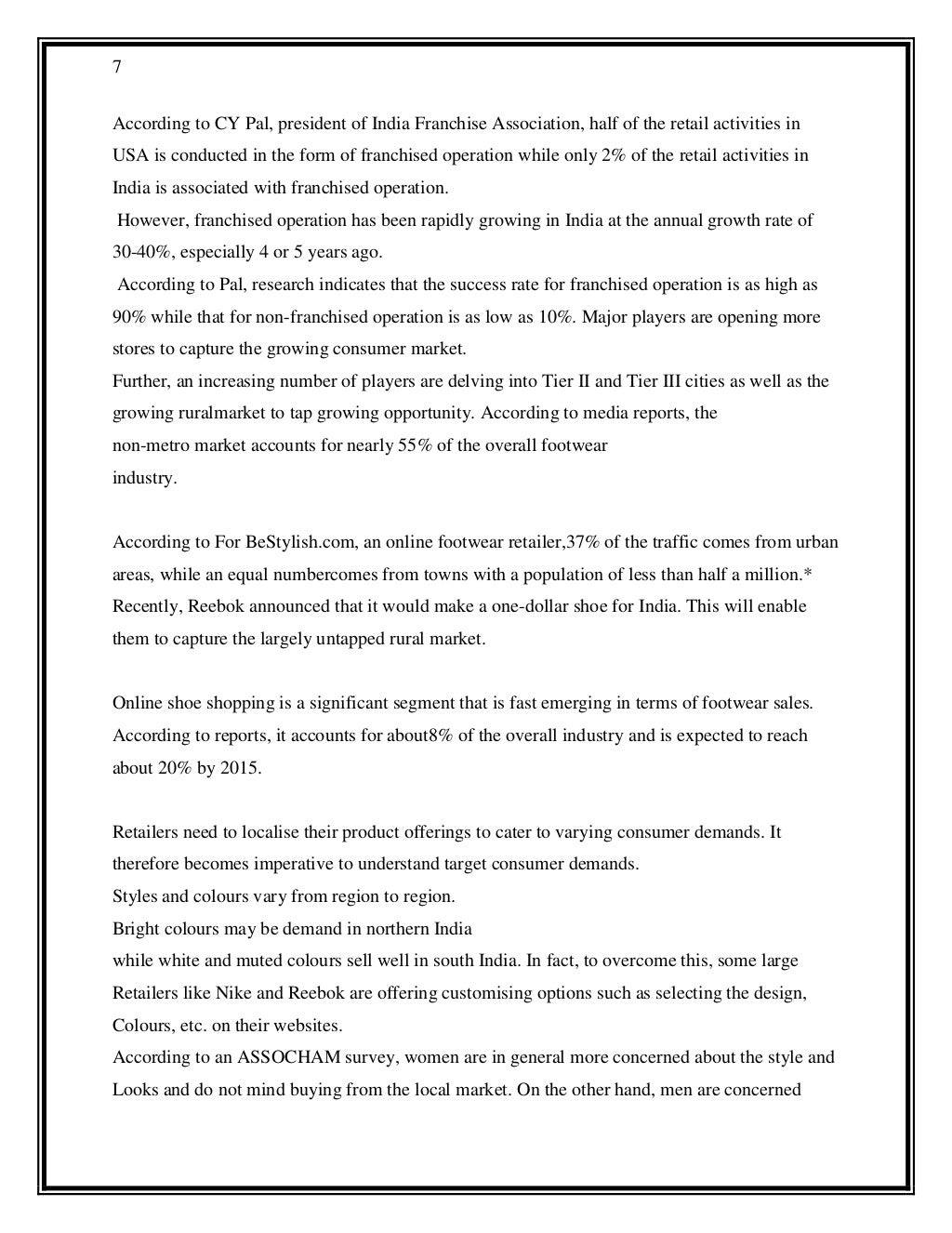 project report on footwear company