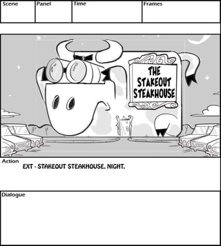 EXT - STAKEOUT STEAKHOUSE, NIGHT. 
text 
 