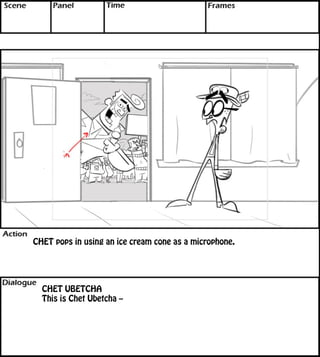 CHET pops in using an ice cream cone as a microphone. 
CHET UBETCHA 
This is Chet Ubetcha -- 
 