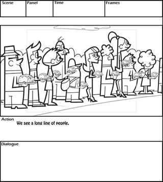 We see a long line of people. 
text 
 