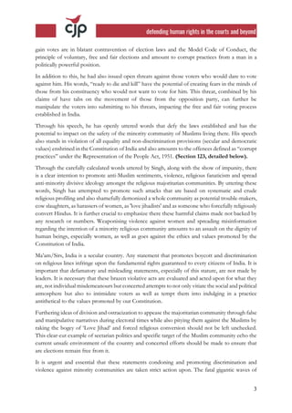 3
gain votes are in blatant contravention of election laws and the Model Code of Conduct, the
principle of voluntary, free...