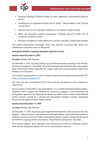 2
 Recurrent targeting of Muslim vendors by name, appearance, and presumed religious
identity
 Escalating use of conspir...
