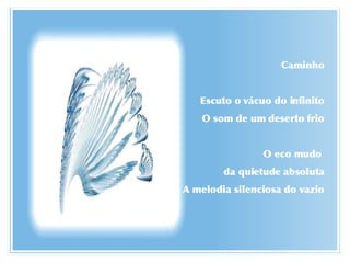 Caminho Escuto o vácuo do infinito O som de um deserto frio O eco mudo  da quietude absoluta A melodia silenciosa do vazio 
