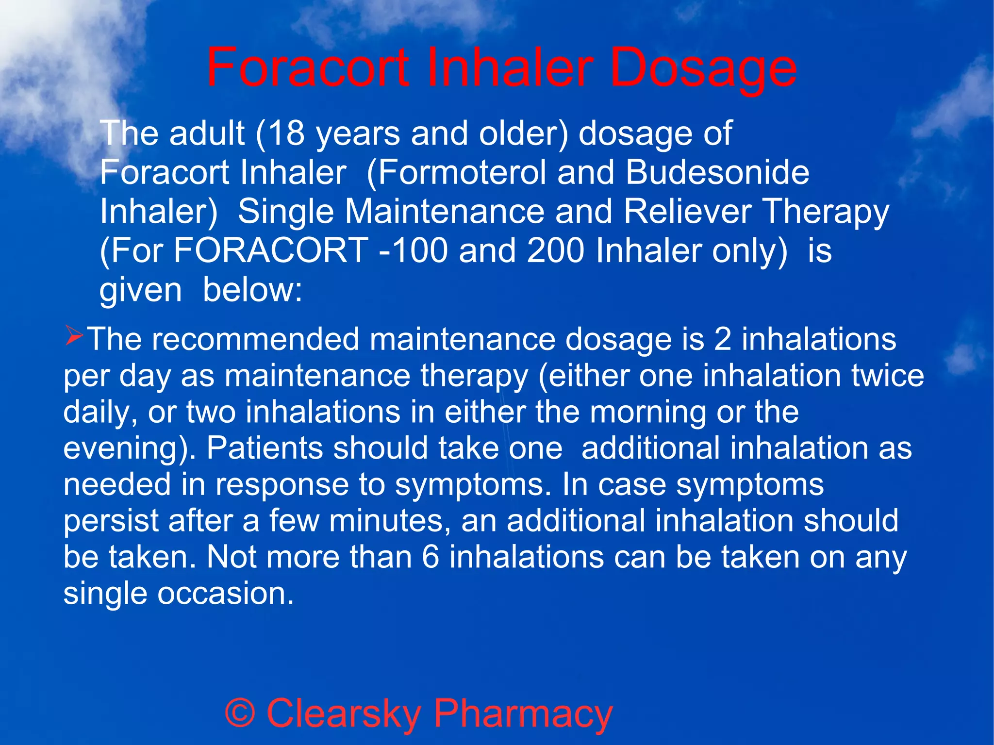 Formoterol and Budesonide Inhaler (Foracort Inhaler) | ODP