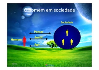 O homem em sociedadeO homem em sociedade
Pensar
Sentir
Agir
Homem
Sociedade
6200:01
 
