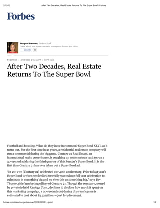 Forbes   after two decades, real estate returns to the super bowl