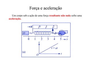 Força e aceleração
   Um corpo sob a ação de uma força resultante não nula sofre uma
aceleração.
 