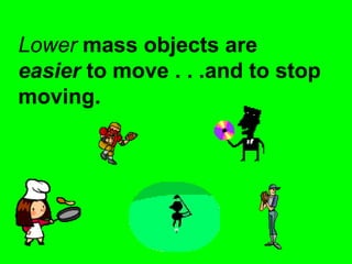 Lower mass objects are
easier to move . . .and to stop
moving.
 