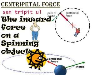 Centripetal force
sen tripit ul
The inward
force
on a
Spinning
object.
 