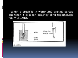When a brush is in water ,the bristles spread
but when it is taken out,they cling together,see
figure 3.22(b).
 