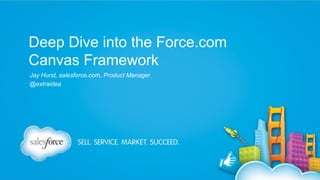 Deep Dive into the Force.com
Canvas Framework
Jay Hurst, salesforce.com, Product Manager
@extraidea

 