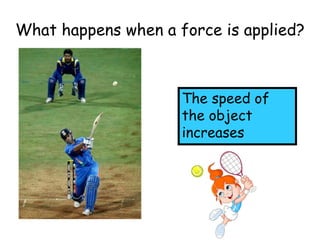 What happens when a force is applied?
The speed of
the object
increases
 