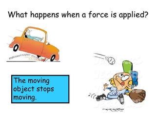 What happens when a force is applied?
The moving
object stops
moving.
 