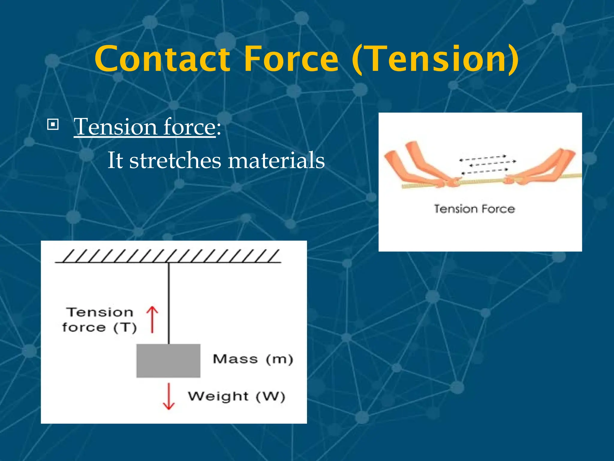 Contact Force (Tension)
 Tension force:
It stretches materials
 