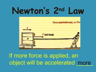 Newton‘s 2

nd

Law

If more force is applied, an
object will be accelerated _____
more

 