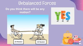 Do you think there will be any
motion?
Unbalanced Forces
25 Newton 46 Newton
 
