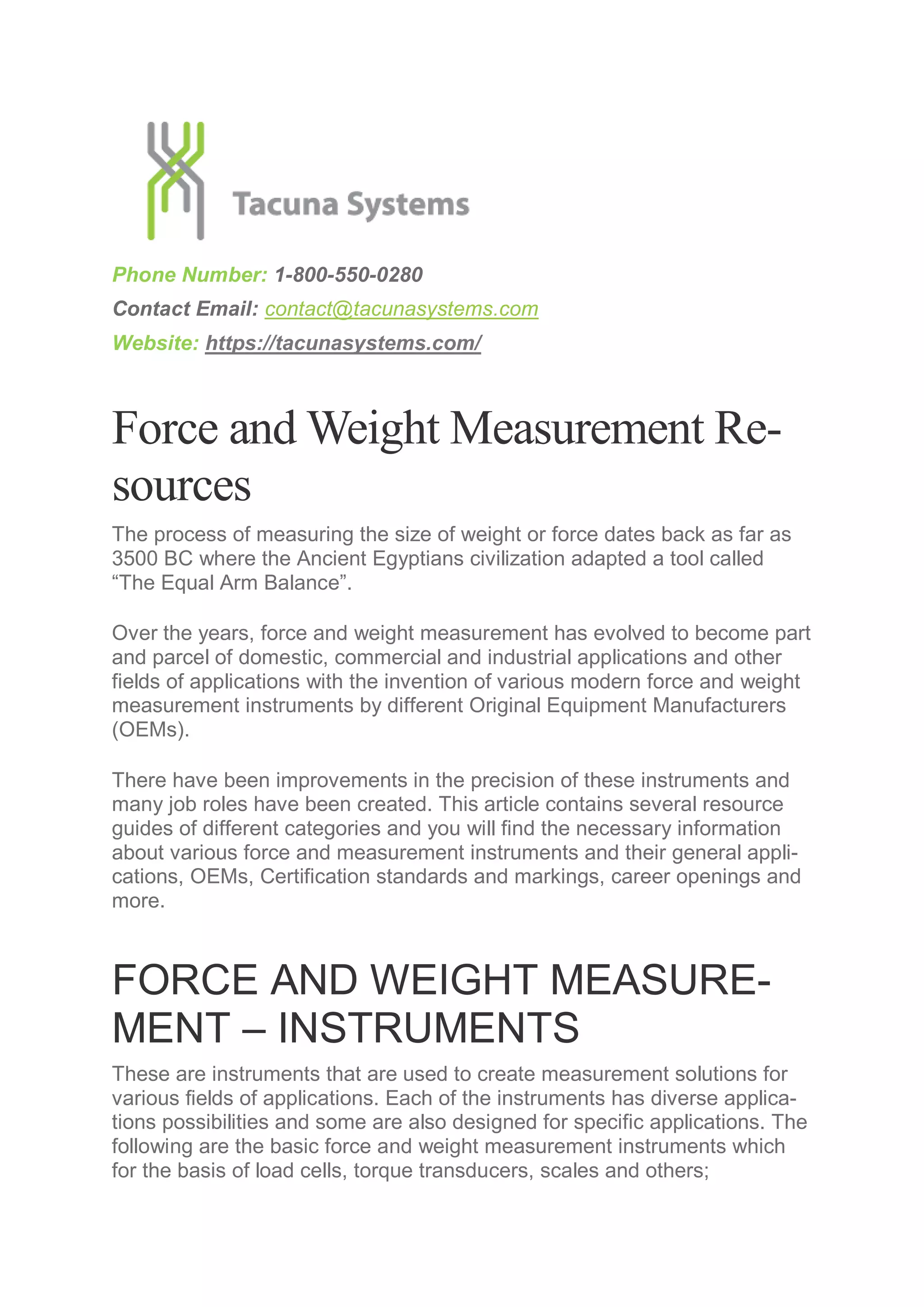 Force and Weight Measurement Resources | PDF
