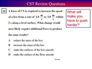 CST Review Questions
What will
make you
have to push
harder?
 