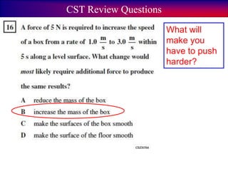 CST Review Questions
What will
make you
have to push
harder?
 