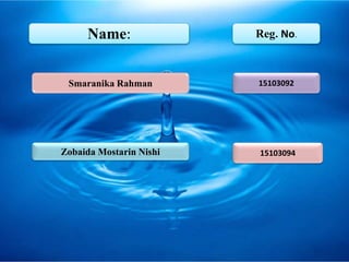 Name: Reg. No.
Smaranika Rahman
Zobaida Mostarin Nishi
15103092
15103094
 