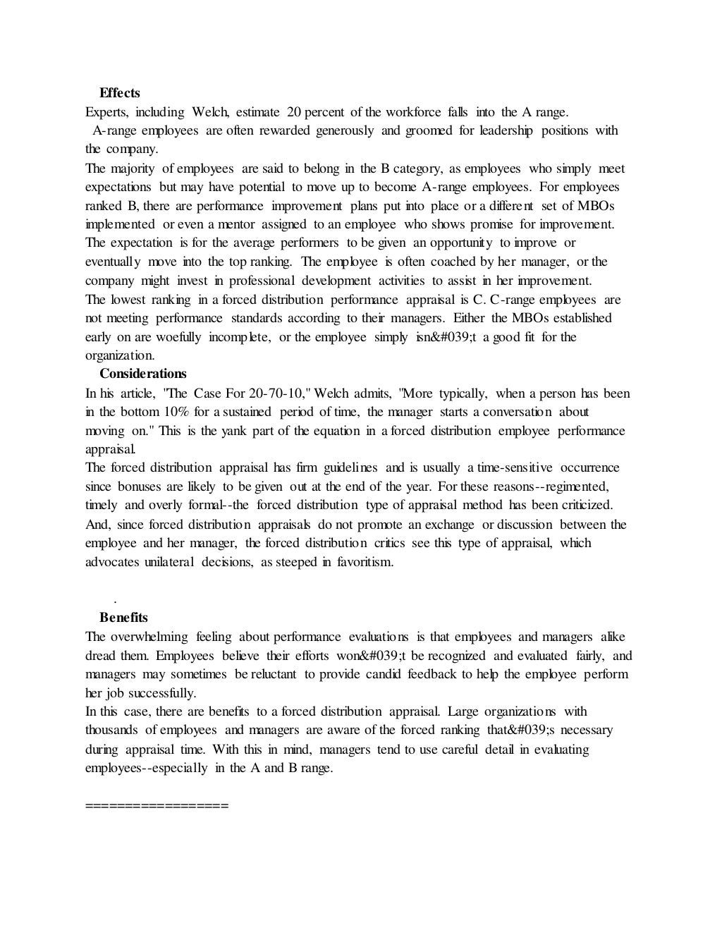 Forced distribution method of performance appraisal