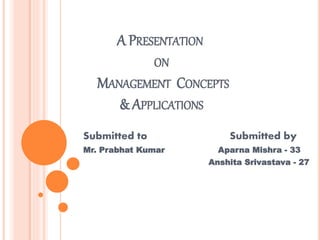 A PRESENTATION
ON
MANAGEMENT CONCEPTS
& APPLICATIONS
Presented by
Aparna Mishra
 