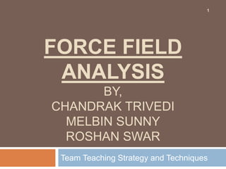 FORCE FIELD
ANALYSIS
BY,
CHANDRAK TRIVEDI
MELBIN SUNNY
ROSHAN SWAR
Team Teaching Strategy and Techniques
1
 