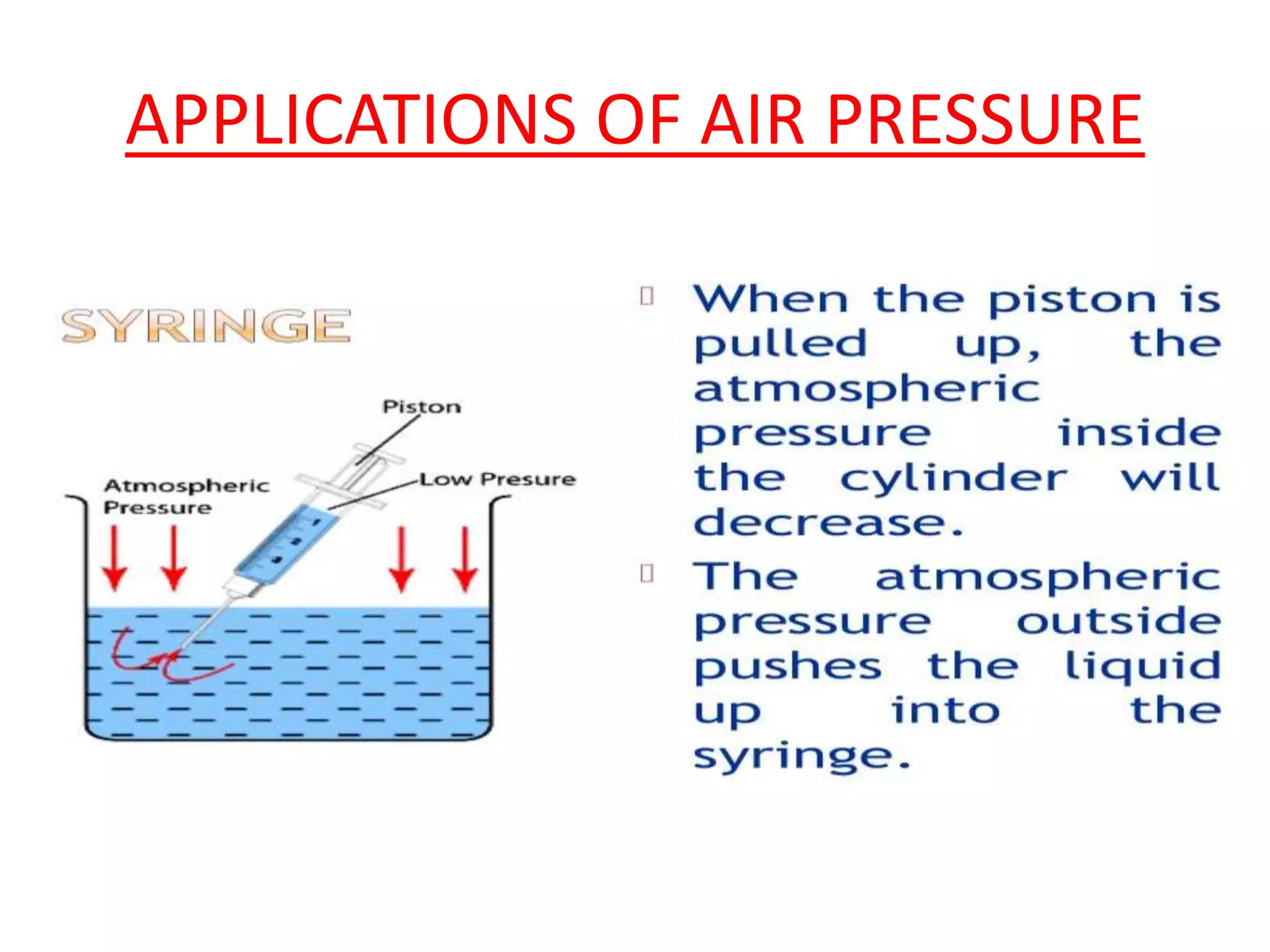 APPLICATIONS OF AIR PRESSURE
 