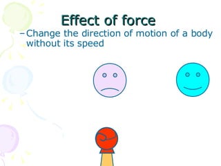 Effect of force  Change the direction of motion of a body without its speed 