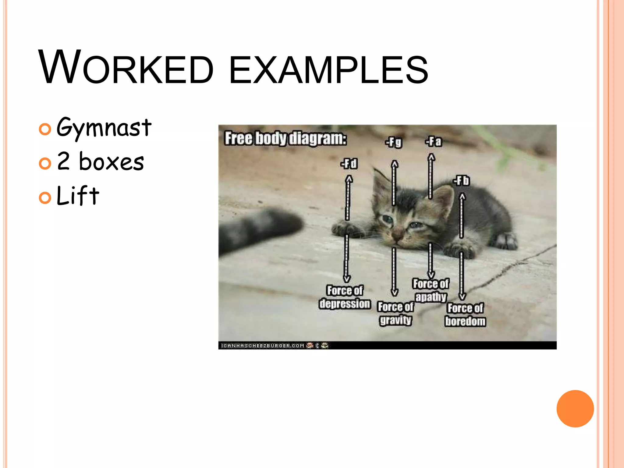 WORKED EXAMPLES
 Gymnast
 2 boxes
 Lift
 