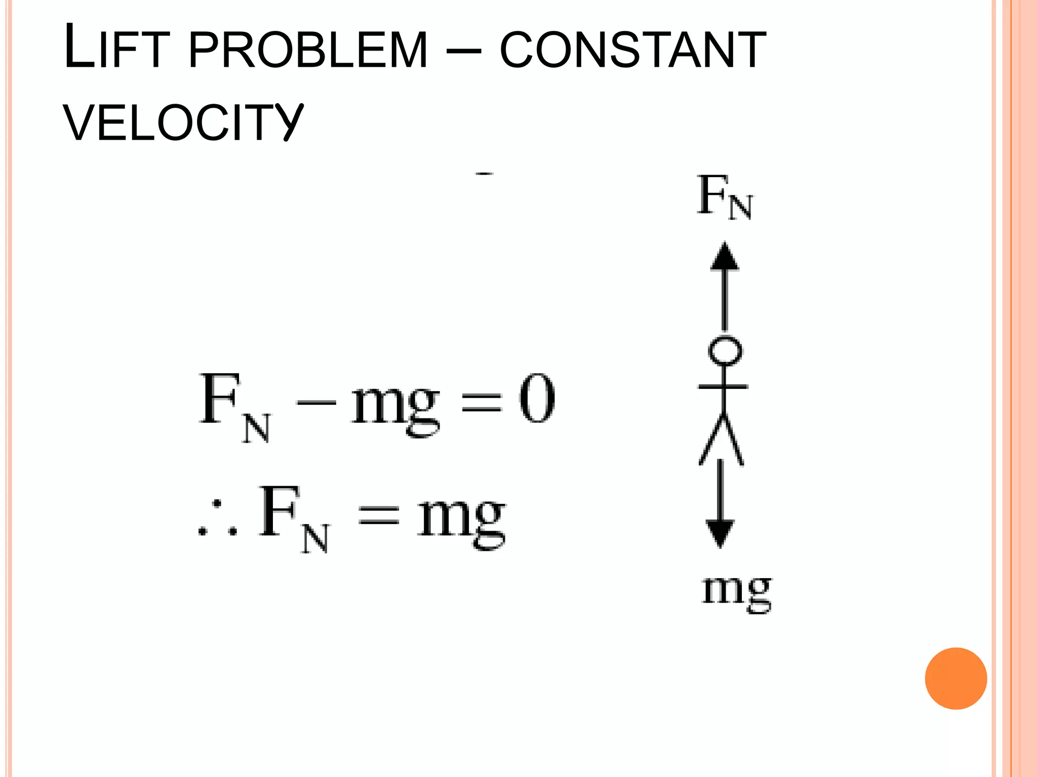 LIFT PROBLEM – CONSTANT
VELOCITY
 