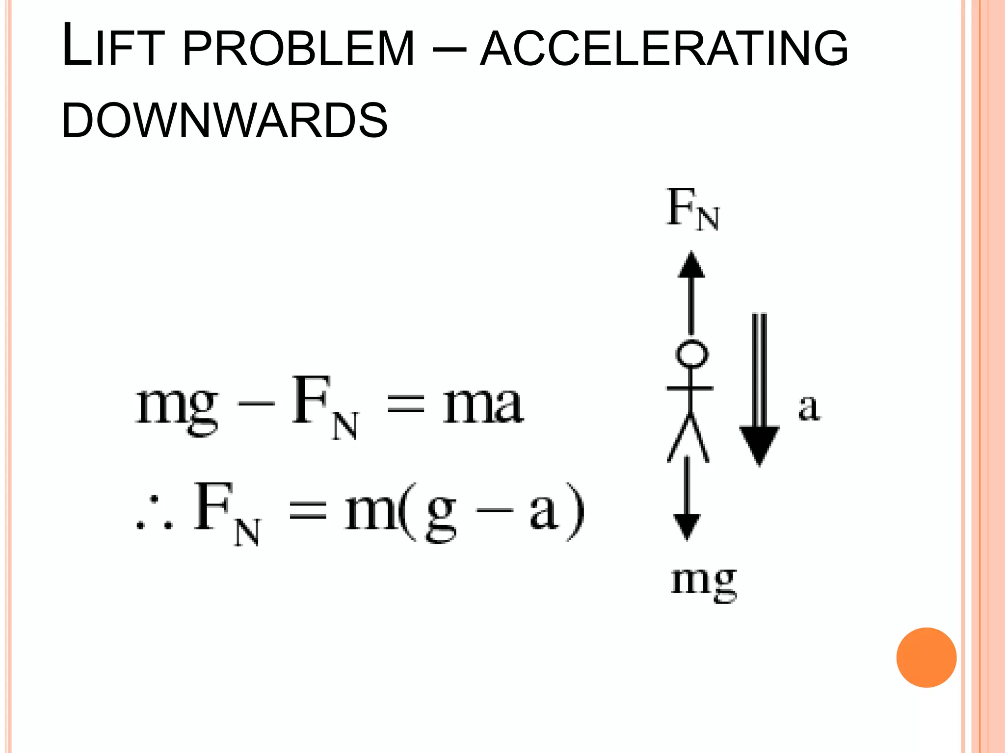 LIFT PROBLEM – ACCELERATING
DOWNWARDS
 