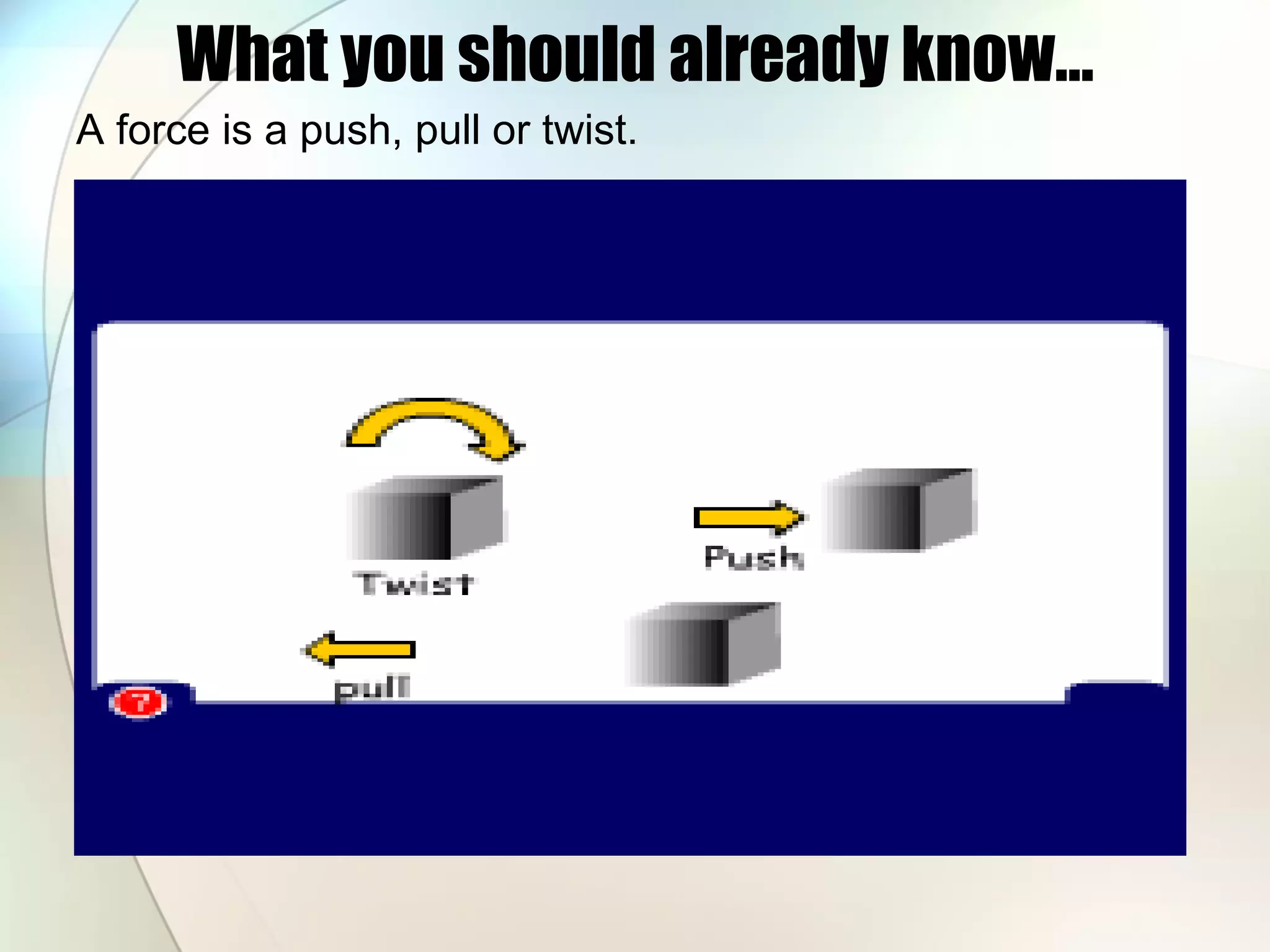 What you should already know… A force is a push, pull or twist.  