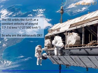 …or does it?


The ISS orbits the Earth at a
constant velocity of around
7.7-7.6 kms-1 (~27 500 kmh-1)

So why are the astronauts OK?




http://science.nationalgeographic.com/science/space/space-exploration/international-space-station-article/
 