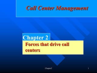 Call Center Management



Chapter 2
Forces that drive call
centers


         Chapter2        1
 