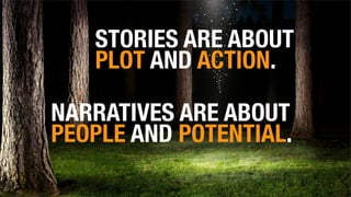 STORIES ARE ABOUT
PLOT AND ACTION.
NARRATIVES ARE ABOUT
PEOPLE AND POTENTIAL.
 