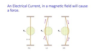An Electrical Current, in a magnetic field will cause
a force.
 