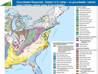 Groundwater Resources: Eastern U.S. (white – no groundwater, colored
areas indicate various types of groundwater)

 