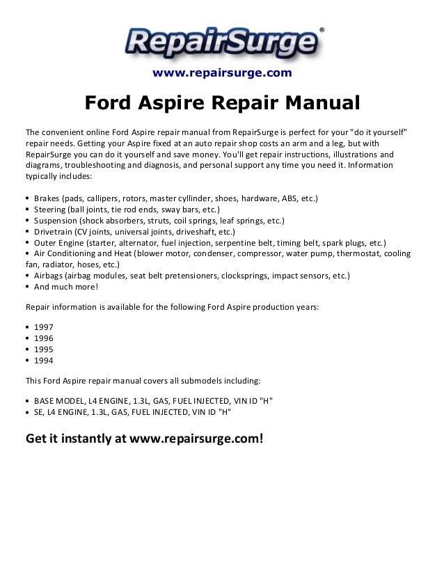 1997 Ford aspire owners manual #4