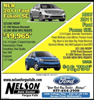 Ford car sale rebate at nelson auto center fergus falls mn