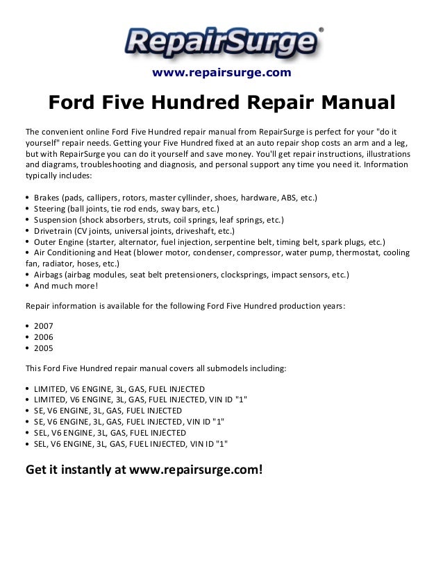 2005 Ford five hundred owners manual pdf #10