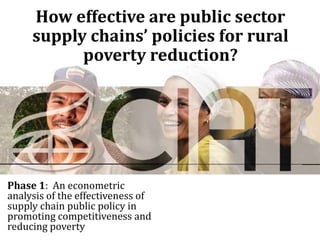 How effective are public sector
     supply chains’ policies for rural
           poverty reduction?




Phase 1: An econometric
analysis of the effectiveness of
supply chain public policy in
promoting competitiveness and
reducing poverty
 