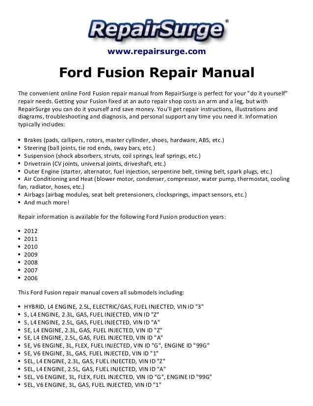 Ford Fusion Repair Manual Download