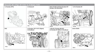 — 36 —
Ubicación del código del motor en el bloque motor
1.2 Duratec (FP4) 1.3 Endura-E Zetec-E/-SE/-S VCT/2.0 Duratec-ST/
Duratec-16V/-RS/-DOHC
1.3/1.6 Duratec-8V
OHC 1.6 Duratec-16V Ti-VCT (Sigma)
1.6 EcoBoost
1.8/2.0/2.3 Duratec-HE/-SCi
2.0 Duratec-ST (MI4)/ 2.0 EcoBoost
2.0/2.3 DOHC
 