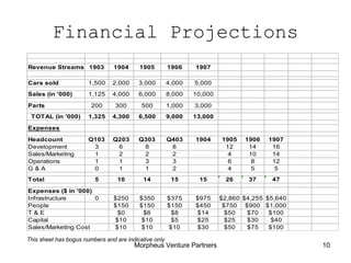 Financial Projections This sheet has bogus numbers and are indicative only 