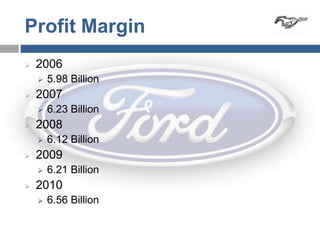 Profit Margin
   2006
       5.98 Billion
   2007
       6.23 Billion
   2008
       6.12 Billion
   2009
       6.21 Billion
   2010
       6.56 Billion
 