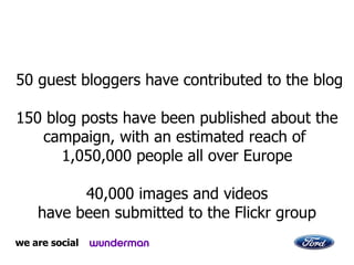 50 guest bloggers have contributed to the blog 150 blog posts have been published about the campaign, with an estimated re...